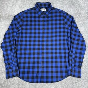 Twillory Shirt Men's Medium Blue Buffalo Plaid Untuckable Long Sleeve Button Up